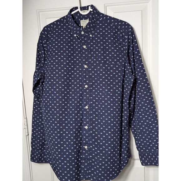 J Crew Dress Shirt L/S Mens Medium Slim Fit Navy Floral Print Cotton - Picture 1 of 5